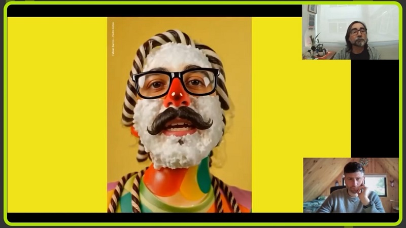 *Fabián Barros mostrando uno de sus trabajos de IA generativa en colaboración con el Lic. Pedro Corso en el webinar. Fuente: Soho HumanTech*