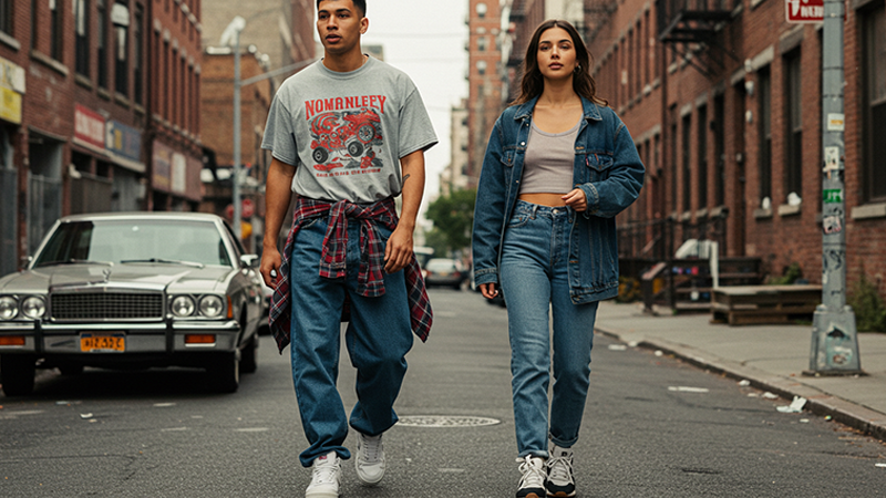 Moda de los 90 Personas caminando, moda de los 90, estilo urbano y relajado