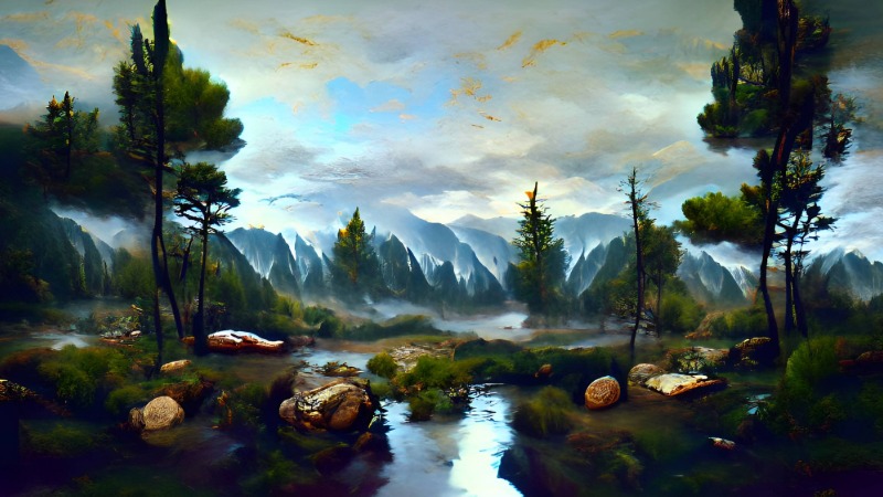 *Scenic Valley in the Afternoon Artistic (VQGAN+CLIP), por VulcanSphere, de Wikimedia Commons, licencia Creative Commons Attribution 4.0 International (CC BY 4.0)*